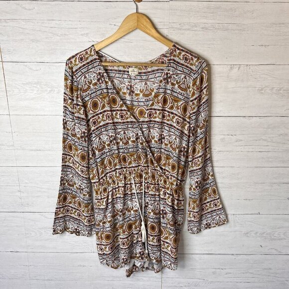 O'Neill Romper Womens Size Small Wrap Boho Floral Earth Tones Drawstring Hippy - Picture 4 of 16